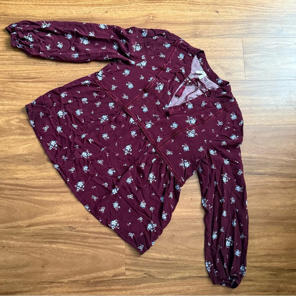 Mudd Burgundy Floral Blouse